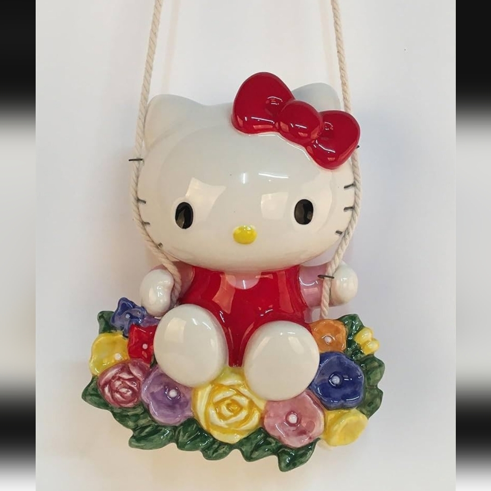 Hello Kitty Swinger  Blue Sky Clayworks Flower Garden Ceramic  New With Tags